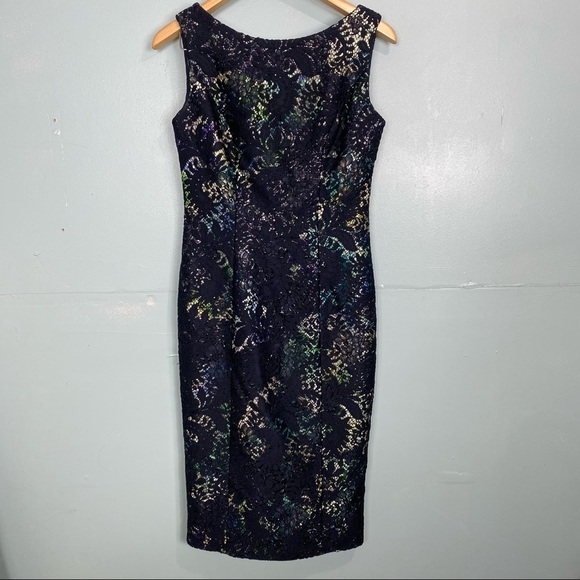 Theia Navy Lace Multi Mermaid Rainbow Color Cocktail Dress 882878 Sz 4 - Picture 2 of 9